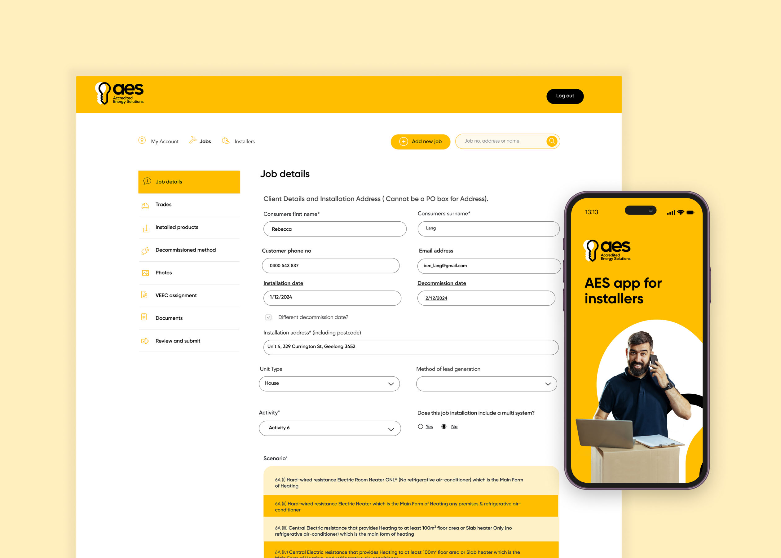 AES dashboard and mobile app AES dashboard and mobile app