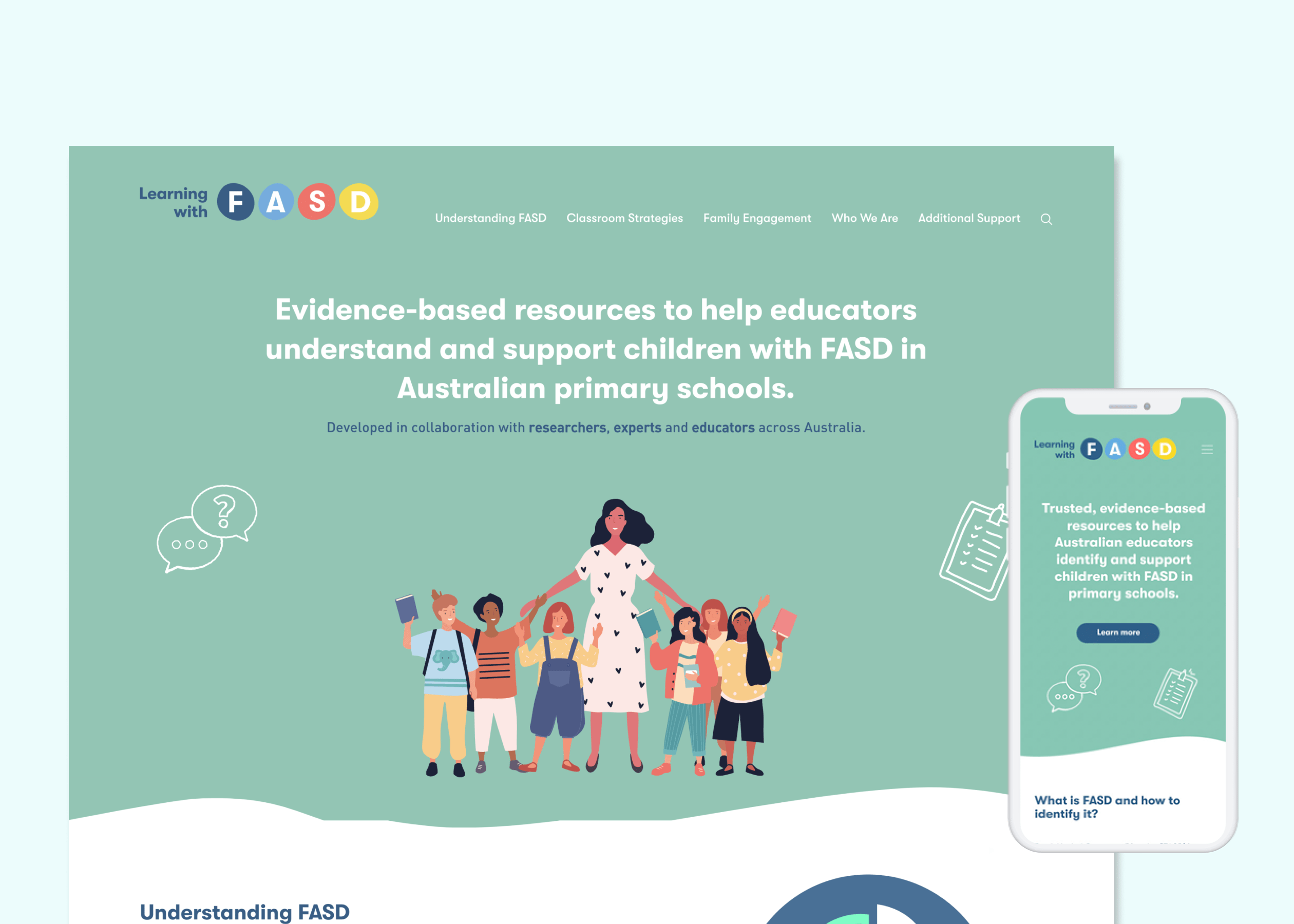 Image is of a screenshot of the Learning with FASD website