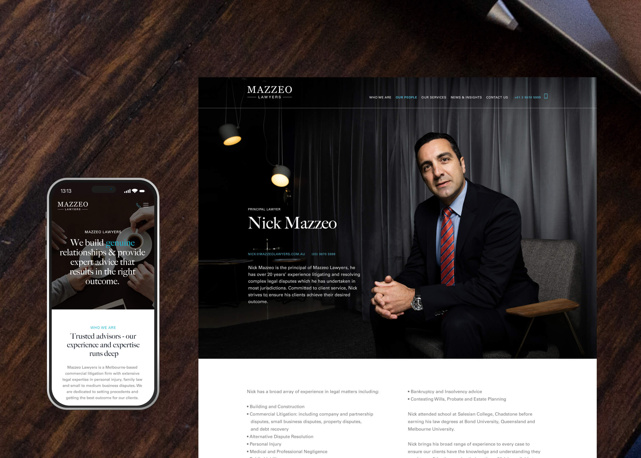 Pic of Mazzeo Lawyers website and mobile