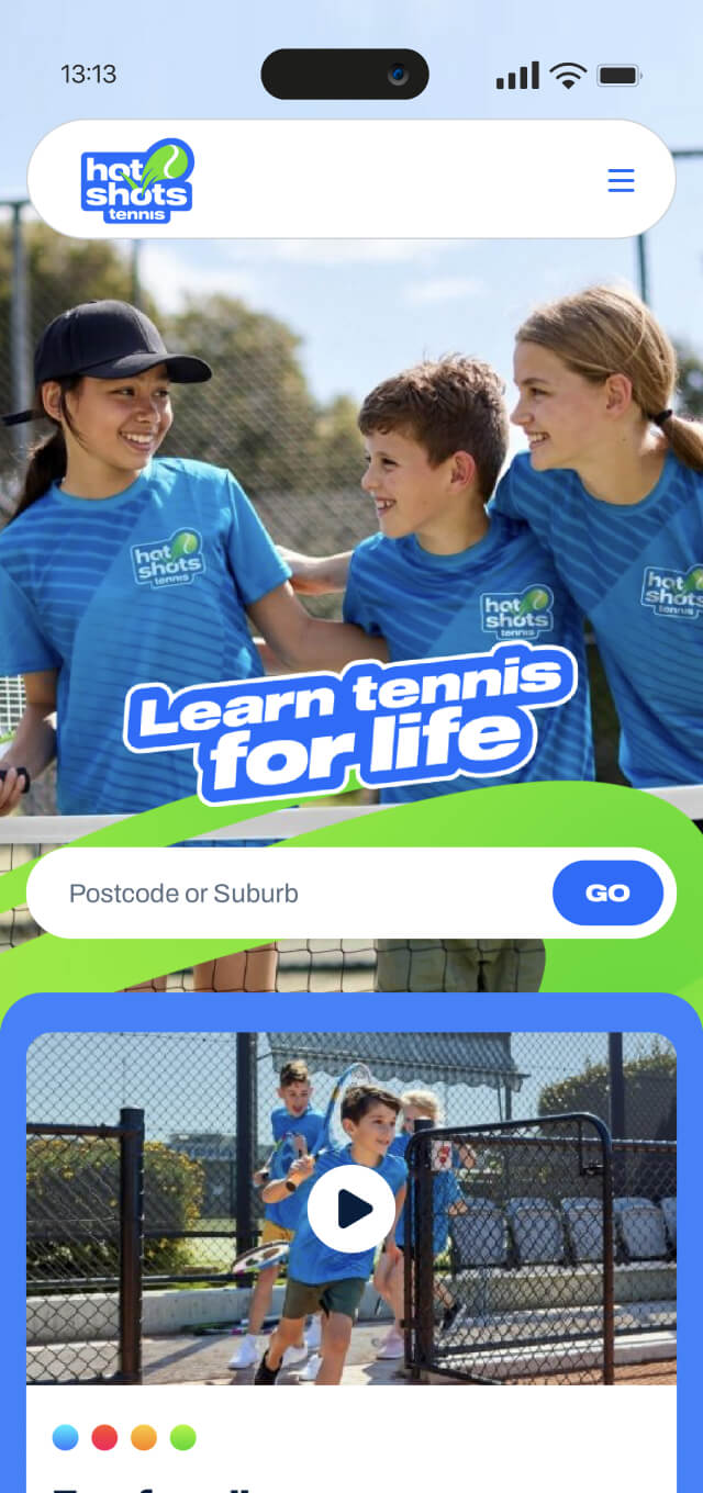 Pic of Hot Shots Tennis website on mobile