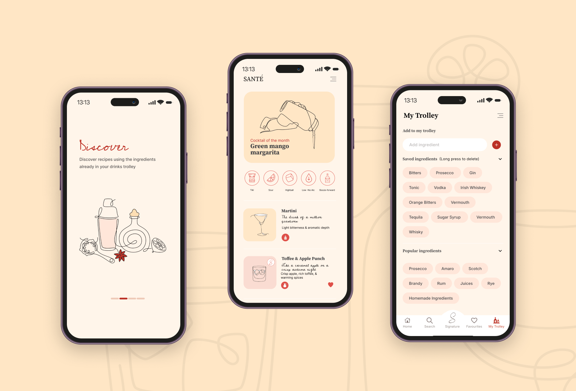 Sante Cocktails - mobile app - showcase pic