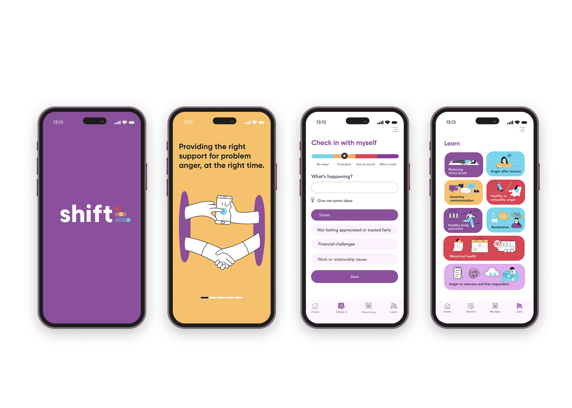 Shift app visual with four different screens - large image Shift app visual with four different screens - large image